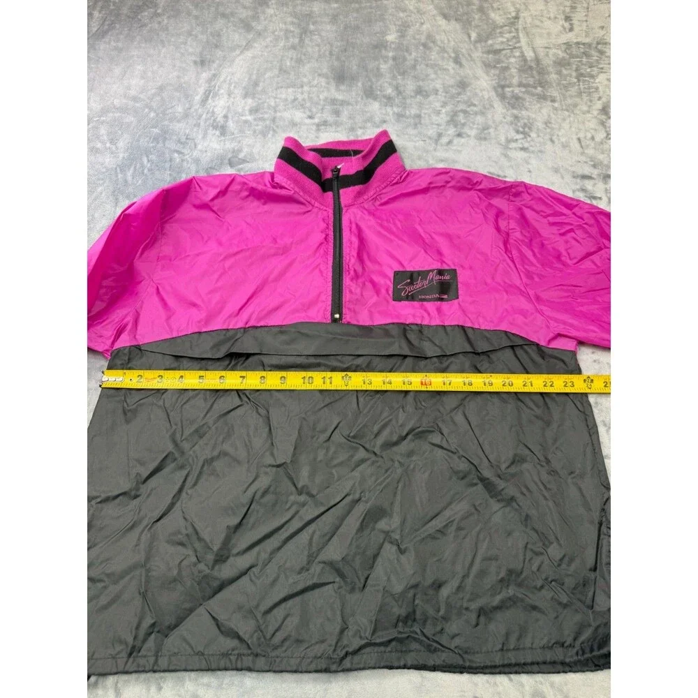 Vintage Hondaline Scooter Mania Honda Windbreaker Pink Black L Quarter Zip